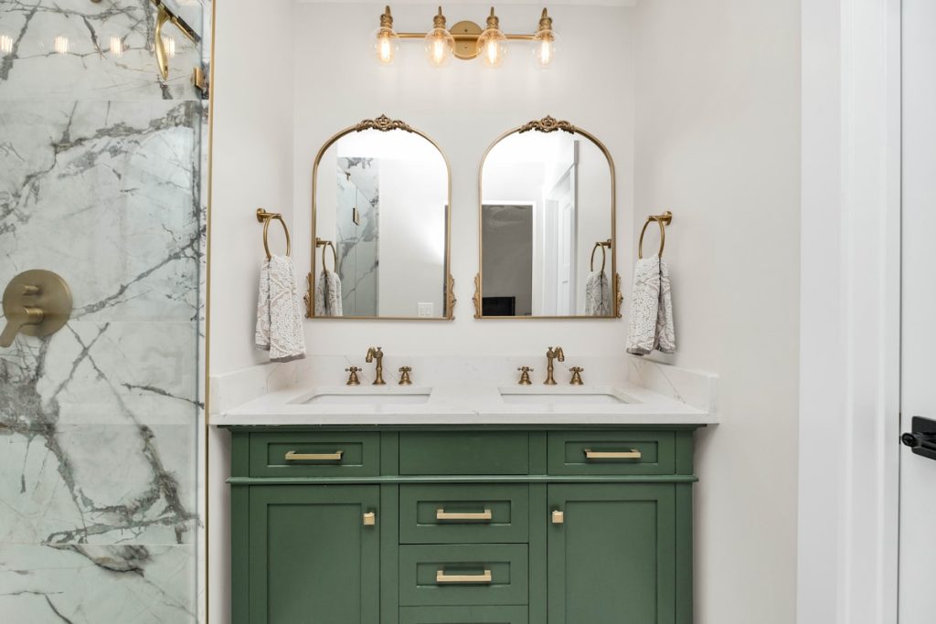 Refined bathroom with tile and vanity